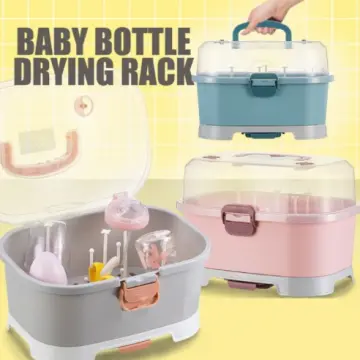 Nursing Bottle Storage Box For Infant Baby Bottle Drying Rack with Drainer  NEW