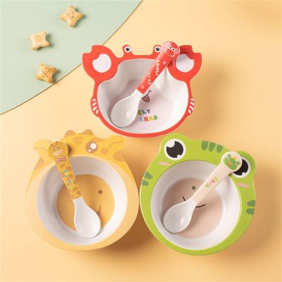 Bamboo Fiber Tableware Baby Bowl Spoon 1set Aby Feeding Dishes Cartoon Food Plate Spoon Kids Dinner Feeding Plate Dinnerware