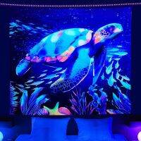 Underwater World Printed Fluorescent Tapestry Luminous Turtle Home Tapestry Live Broadcast Background Cloth Bedside Tapestry