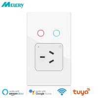 Melery Tuya WiFi Austrial Wall Socket  Smart Life Light Switch AU Plug Outlet Touch Sensor Glass Panel by Alexa Google Home Ratchets Sockets