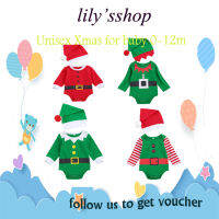 Lilysshop ชุดคริสต์มาสสำหรับเด็กแรกเกิด,ชุดหมีแขนยาว + หมวกน่ารักสำหรับเด็กชุดใส่ในเทศกาลสบายๆ0-12เมตร2ชิ้น