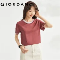 GIORDANO Women T-Shirts Contrast Color Bright Line Short Sleeve Summer Tshirts Crewneck 100% Cotton Fashion Casual Tee 05323384