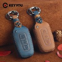 ▼☑ KEYYOU For Hyundai I30 I45 Ix35 Genesis Equus Veloster Sonata Elantra Tucson Smart Remote Car Key Genuine Leather Key Case Cover