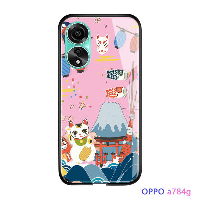 GGK สำหรับ OPPO A78 4G การ์ตูน GGK สำหรับเด็กผู้หญิงเคสลายสัตว์ญี่ปุ่นน่ารักเคสแนวคิดศิลปะมันวาวฝาหลังกระจกเทมเปอร์กันกระแทก