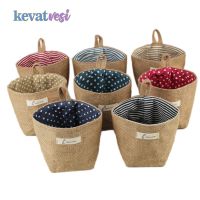 Jute Cotton Linen Storage Basket for Sundries Cosmetics Organizer Hanging Pocket Flowerpot Small Sack Storage Bag Home Decor