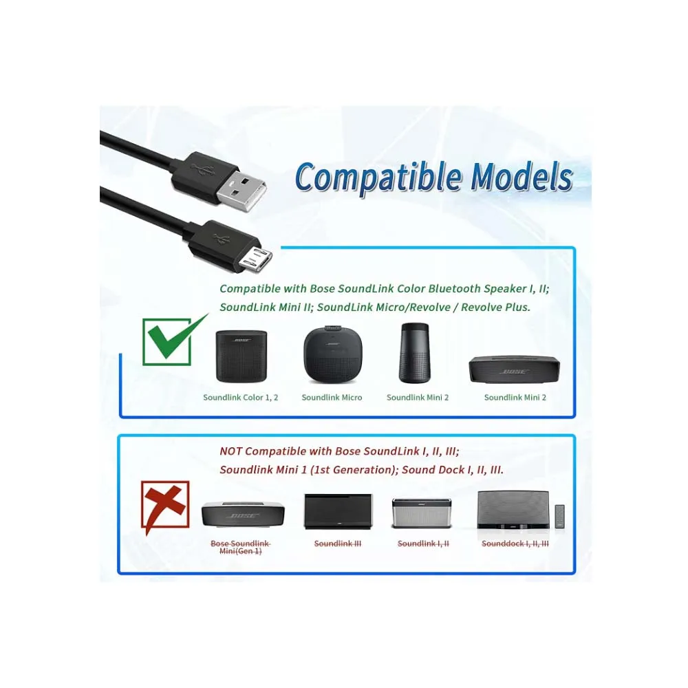 Cáp Sạc USB Dây Sạc Nguồn Cho Loa Bose SoundLink Color Bluetooth I, II,  III, SoundLink Mini 2 IIRevolve Plus 