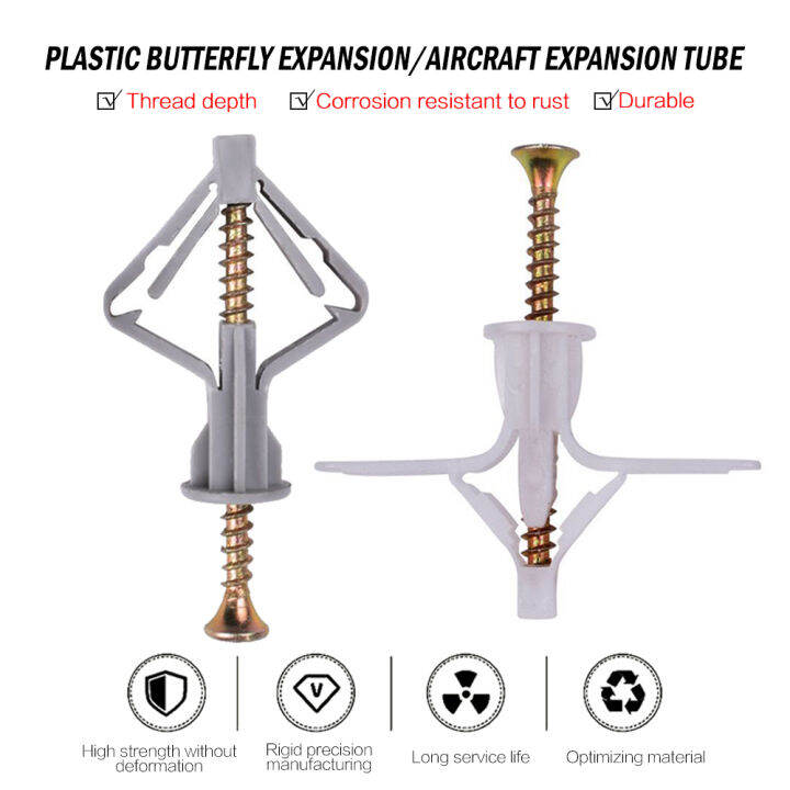 100Pcs Expansion Drywall Anchor Kit Wall Plugs and Screws For Nylon