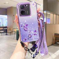 เคส Xiaomi 13T Pro/ Xiaomi 13T เคสไล่ระดับสีมีกลิตเตอร์กรอบหลังซิลิโคนนิ่มลายกุหลาบพร้อมห่วงคล้องขาตั้งและกันแดดป้องกันปลอกกันตก