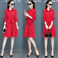 Spot parcel post Spring and Autumn 2020 New Printed Long Sleeve Midi Dress Womens Large Size Western Style Elegant Figure Flattering Dress