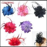 CONGMING สุภาพสตรี การแสดงเต้นรำละติน เข็มกลัด Fascinator กิ๊บติดผมขนนก กิ๊บติดผมเจ้าสาว ข้อมือดอกไม้ อุปกรณ์ผมจัดงานแต่งงาน