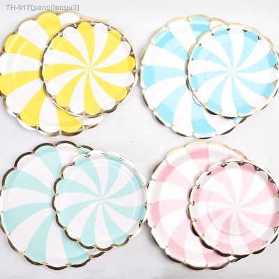 ✌ 8pcs Pastel Plates Rainbow 1st Birthday Party Decoration Tableware Blue Pink Baby Shower Baptism Paper Disposable Plate Wedding