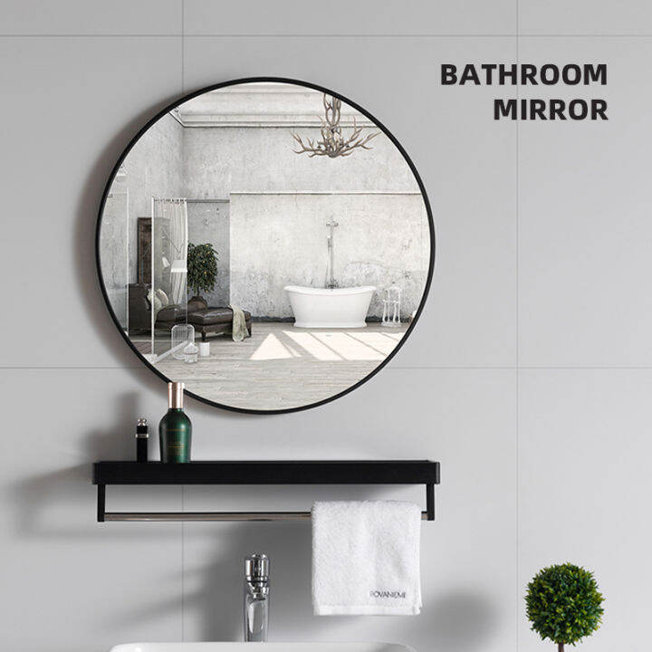 Round Bathroom Mirror with Rack Wall Round Mirror shelf Mirror for