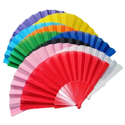 Plastic Bone Fan Silk Cloth Blank Folding Fan Chinese Style Dance Fan Pure Color Taichi Plain Morning Exercise DIY Craft Paint