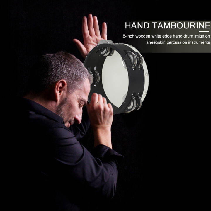 2pcs-double-row-tambourine-พร้อมเชือกไม้-entertainment-tambour-grip-ability-with-handle-round-hole-orff-musical-instruments