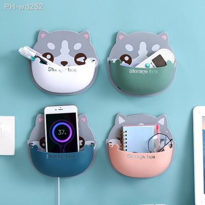 ☏ Cartoon Cat Wall Mounted Storage BoxMobile Phone Plug Holder Mobile Phone Plug Holder Remote Control Box Bathroom Organizer Case