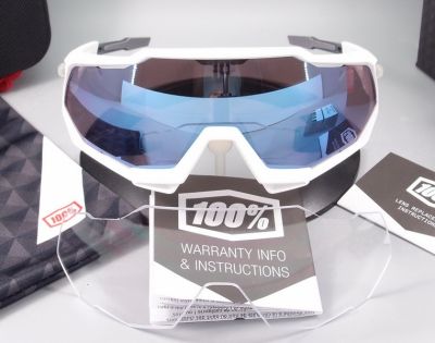 100% SPEEDTRAP Matte White w/ Hiper Blue Multilayer Mirror Lens & Clear 61023-000-75