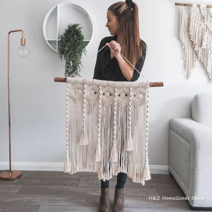 macrame-bobo-พรมแขวนผนังอุปกรณ์ประดับตกแต่งบ้านทอมือศิลปะนอร์ดิกพู่สำหรับห้องนอนหอพักอพาร์ทเม้น