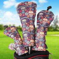 ◕✤ Día de los Muertos Style Soft PU Leather Printing Golf Club Headcover ชุด 3 ชิ้น Option Driver Fairway Wood Hybrid Covers