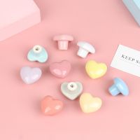 ☌♝卐 Childrens Room Crystal Knobs Cute Single-hole Round Drawer Handle Cartoon Color Ceramic Hand-in-hand Wardrobe Drawer Handles