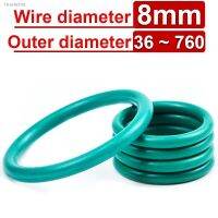 ☼◆ Wire Diameter 8mm FKM Fluororubber O-Ring Sealing Ring CS OD 36mm-760mm Green Seal Gasket Ringcorrosion Resistant Heat 1Pcs