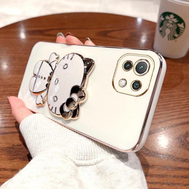 folding-makeup-mirror-phone-case-for-xiaomi-11-lite-4g-5g-xiaomi-12-lite-12-pro-case-fashion-cartoon-cute-cat-multifunctional-bracket-plating-tpu-soft-cover-casing