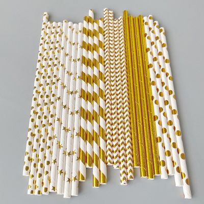 [HOT QIKXGSGHWHG 537] 100PCS กระดาษปิดทองแบบใช้แล้วทิ้งคละสีหลอดดูดดื่มย่อยสลายได้สำหรับบาร์งานแต่งงานอุปกรณ์เสริม