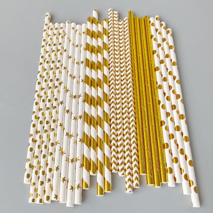 hot-qikxgsghwhg-537-100pcs-กระดาษปิดทองแบบใช้แล้วทิ้งคละสีหลอดดูดดื่มย่อยสลายได้สำหรับบาร์งานแต่งงานอุปกรณ์เสริม