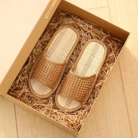 Hot Sandal Pria Musim Panas 2022 Sandal Wanita Rumah Tenun Rotan Bambu Keren Sandal Kamar Tidur Rotan Bambu Alami Sepatu Selip