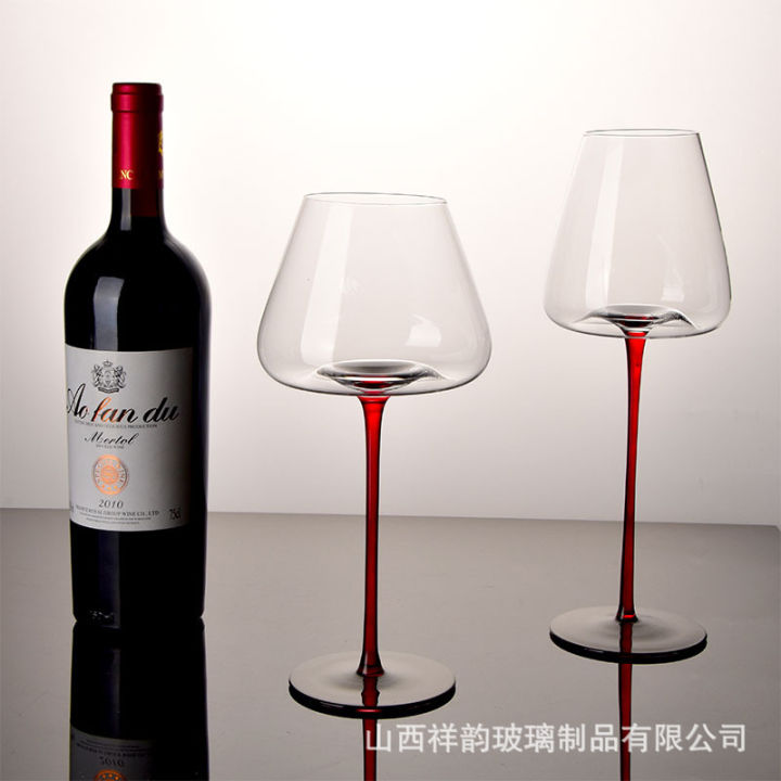 แก้วคริสตัลทรงแก้วไวน์แก้วไวน์แดงเน็กไทสีดำและสีแดงเบอร์กันดีแก้วไวน์เกรดสูงก้านสีแดงด้านล่าง-gobletqianfun-สีดำ