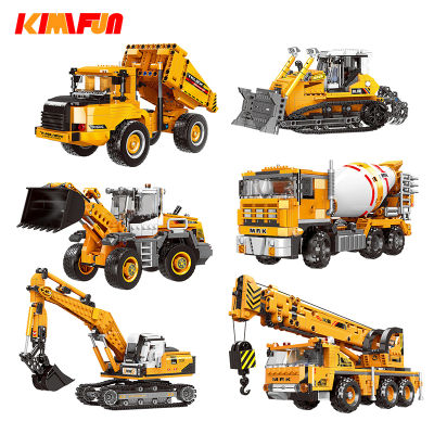 Engineering Bulldozer Crane Working Cement Mixer Truck Car Building Block City Construction Toy Compatible Block