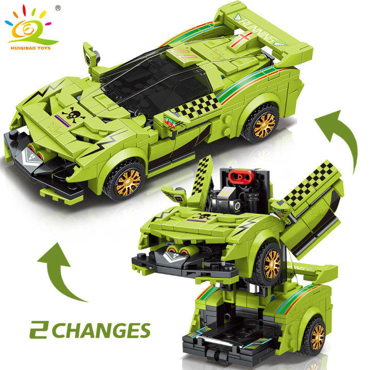 ใหม่-huiqibao-one-step-transfrom-racing-รถรุ่น-building-blocks-2in1หุ่นยนต์-mecha-creative-อิฐชุดเด็กของเล่นสำหรับเด็กเกม