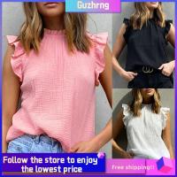 GUZHRNG ลำลอง สีทึบ ฤดูร้อน เสื้อกล้ามระบายระบาย เสื้อสุภาพสตรี เสื้อแขนกุด เสื้อลำลอง