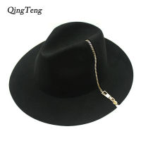 Cool Black Zipper Fedora Vintage Women Ladies Floppy Wide Brim Wool Felt Fedora Cloche Hat Cap