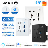 SMATRUL Tuya ปลั๊กเสียบผนังอัจฉริยะ Wifi,ปลั๊ก US EU UK กระจกนิรภัยชาร์จเร็ว3.0 Usb ชาร์จไฟด้วยแอปไฟฟ้าสำหรับ Google Home Alexa