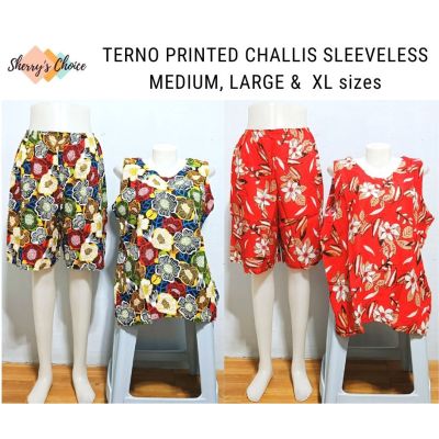 Terno ชุดนอนผู้หญิง Pambahay สำหรับผู้หญิงชุดนอนแขนกุดเทอร์โนกางเกงขาสั้นขนาดกลางใหญ่และไซส์ XL ไซส์ Terno Challis Pambahay