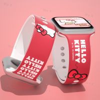 ♞ Hello Kitty Silicone Strap for Apple Watch band 44mm 40mm 45mm 41mm 38mm 42mm Elastic watchband bracelet iWatch serie 7 6 5 4 3