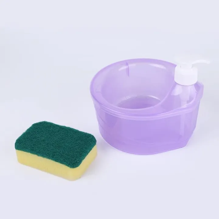 FREE SPONGE Round Shape Liquid Soap Dispenser Dishwashing with Sponge ...