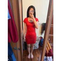 Womens Summer y Knit Sheath Slim Dresses Casual Solid Color O-neck Wrapped Breast Button Dress