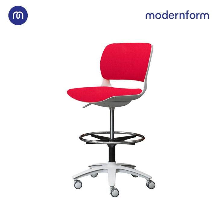 modernform-เก้าอี้เอนกประสงค์-เก้าอี้สัมนา-เก้าอี้ประชุม-รุ่น-b-one-s02-พลาสติก-เฟรมขาว-เบาะผ้าสีเเดง-ที่เหยียบวงกลมดำ-ตัวสูง