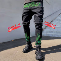 2021กางเกงยีนส์ผู้ชาย Ripped Skinny Hole Biker กางเกงยืด Slim Denim กางเกงดินสอ Street Punk สีดำร้อนเจาะกางเกงยีนส์สำหรับชาย