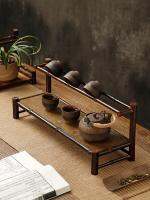 Purple bamboo double-layer drying cup rack handmade tea drain teapot storage set accessories display decoration