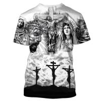 Fashion Jesus Print T Shirt For Men Street Trend Short Sleeves Top Summer Oversized T-Shirt y2k Clothes Casual O-neck Sweatshirt