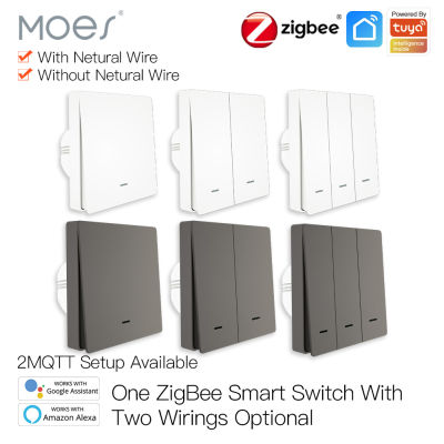 Moes Tuya ZigBee Smart Light Switch No Neutral Wire No Capacitor Needed Smart Life 23 Way Works with Alexa Home 2mqtt