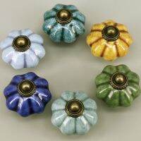 1x Vintage ceramic knobs Pumpkin style drawer dresser wardrobe furniture handles pulls knobs