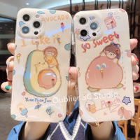 เคสโทรศัพท์ ไอโฟน iPhone 14 13 12 11 Plus Mini Pro Max X XR XS Max เคส ดีไซน์ใหม่ Blue-Ray Rhinestone น่ารักการ์ตูนผลไม้อะโวคาโดสาวซิลิโคนบางพิเศษปกอ่อน Case 2023