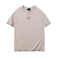 2023 NEWFEAR OF GOD Main Line FG Letter Flocking เสื้อยืดแขนสั้นหลวม Oversize ลำลองแขนสั้นเสื้อยืด