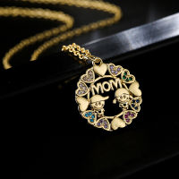 Mothers Day Gift Color Zircon Mom Boy and Girl Round Pendant Necklace for Women Boho Jewelry Chain Choker Collare Wholesale