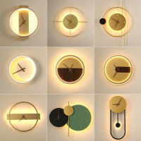 Wall lamp with clock light luxury living room background wall wall aisle wall lamp Nordic silent clock bedroom bedside lamp