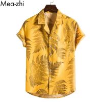 CODAndrew Hearst Men Plants Print Shirt Summer Casual Beach Hawaiian Shirts Short Sleeve Floral Lapel Shirt