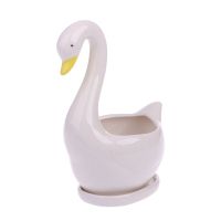 White Swan ดอกไม้เซรามิกหม้ออบกระถางต้นไม้พลาสติก Planter Desktop Home Decor DIY